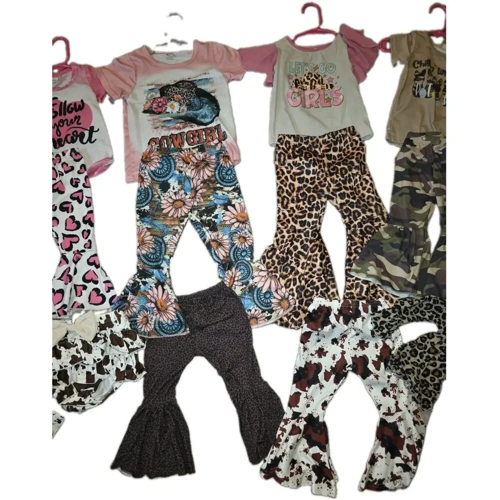 Girls 18-2T Clothing Lot 6 Tops 6 Bell Bottom Pants 3 Extra Pants Boho Western